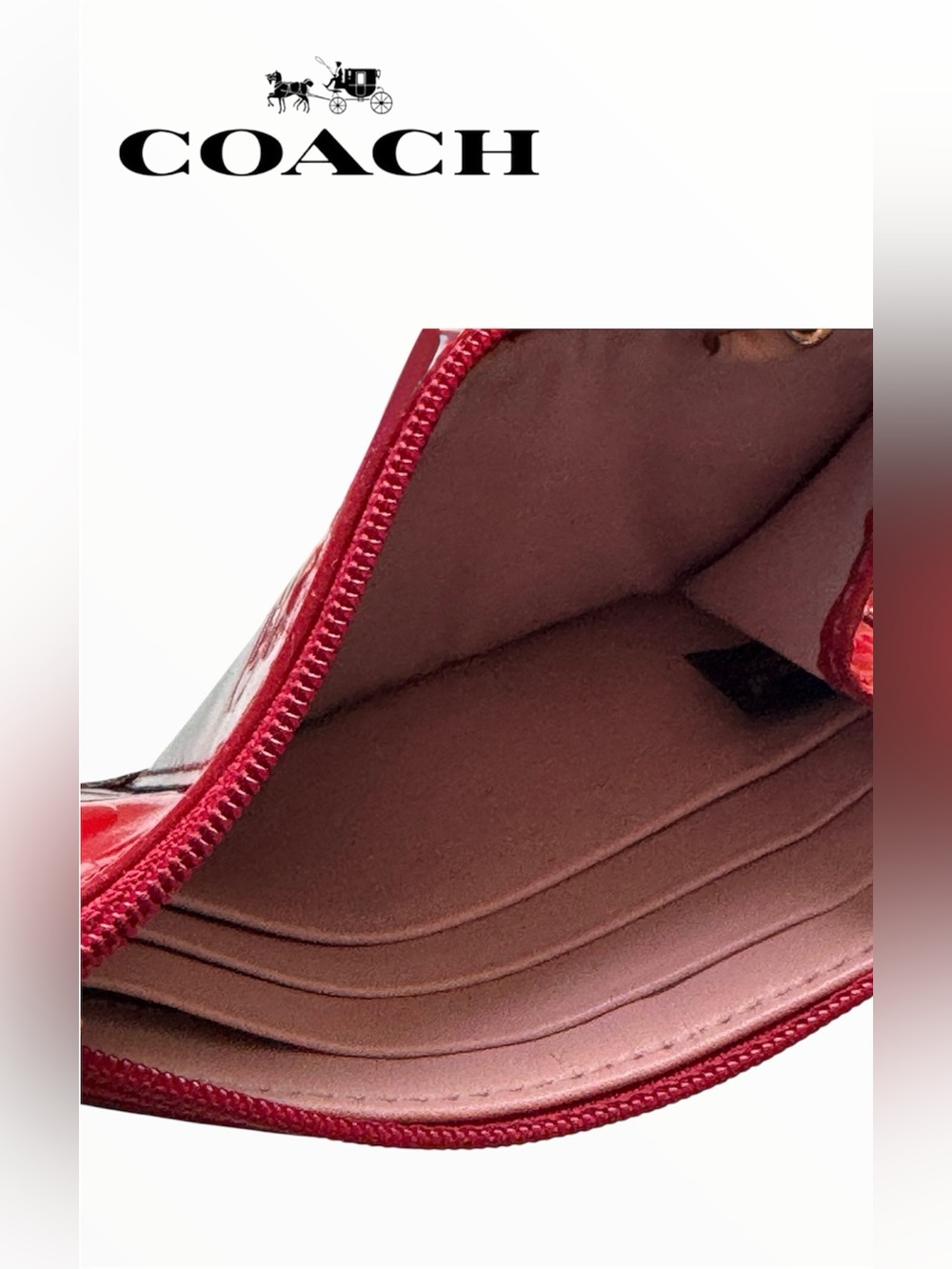 🛍️SALE🛍️ Coach Red Shiny Patent Leather Key Ring Zipper Card Wristlet / Wallet - Picture 4 of 7